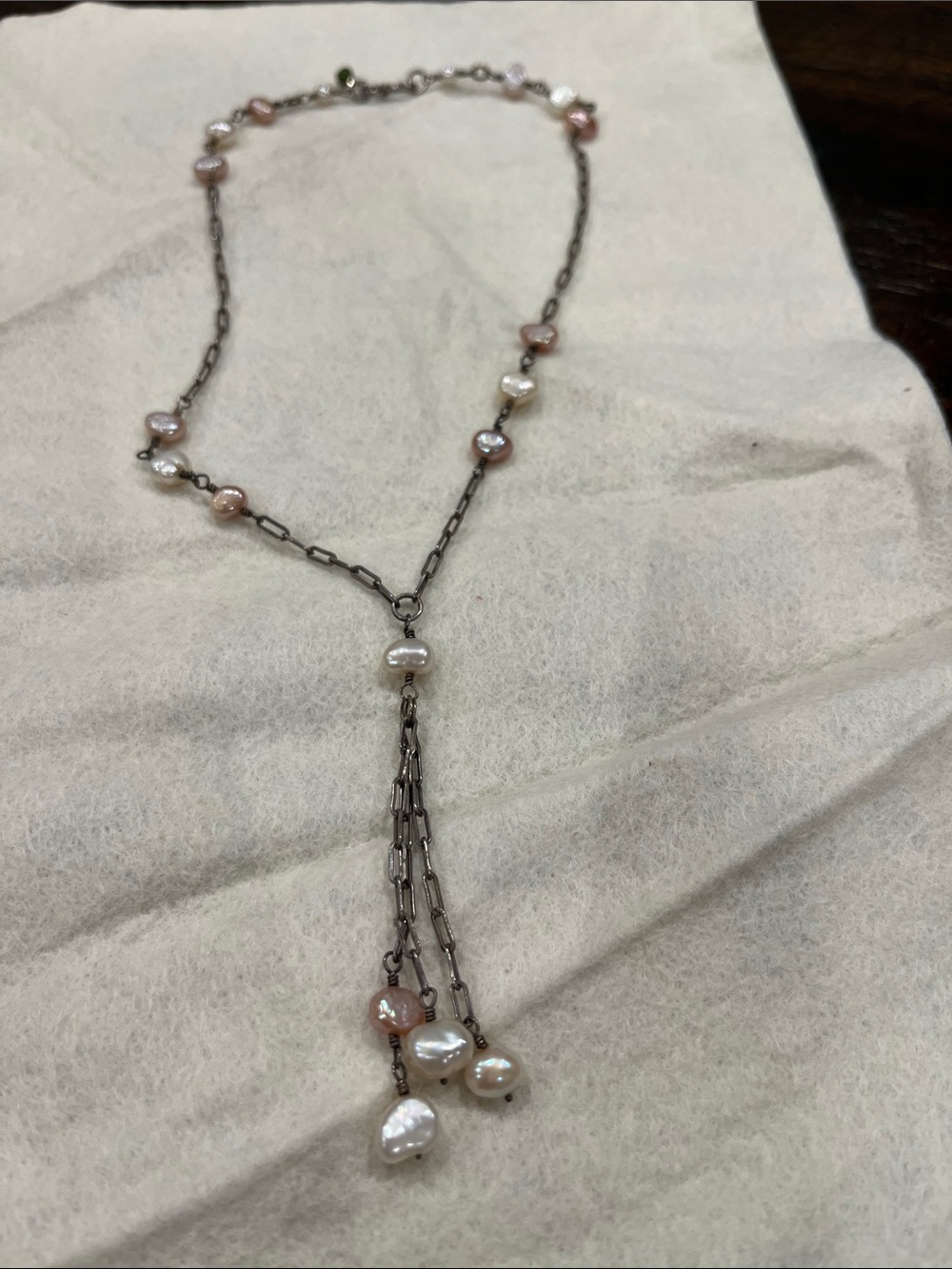 Delicate Freshwater Pearl Y-Drop Necklace - Pink & White